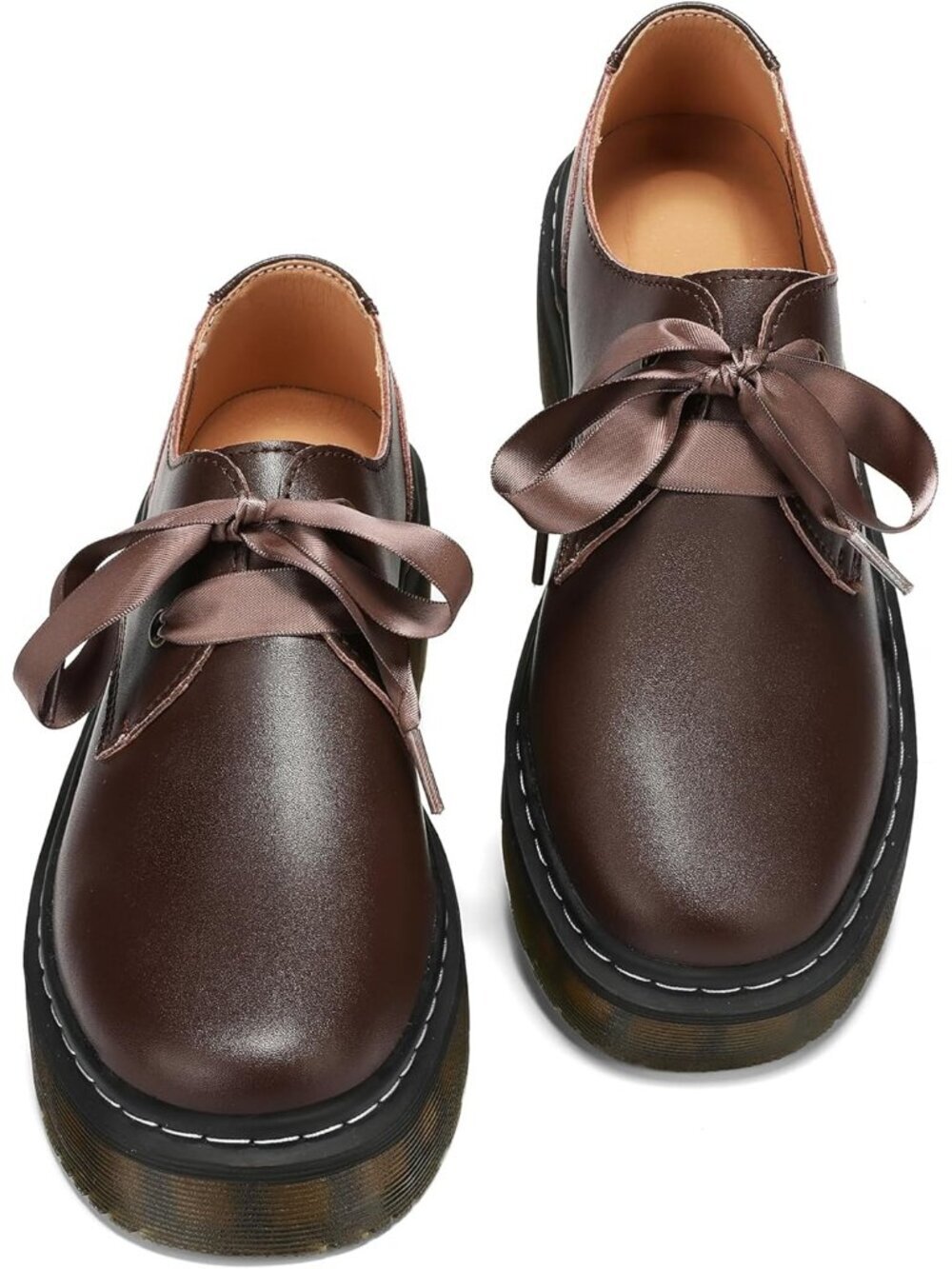 Women’s Coffee Lace-Up Platform Chunky Loafers Office Dress Shoes